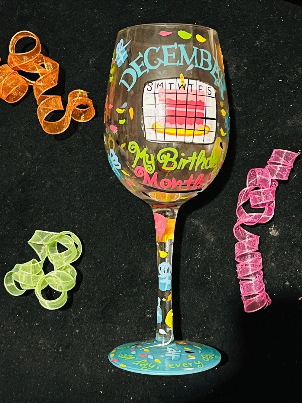 Lolita December Birthday Month Hand Painted Wine Glass Birthday Gift 15 oz